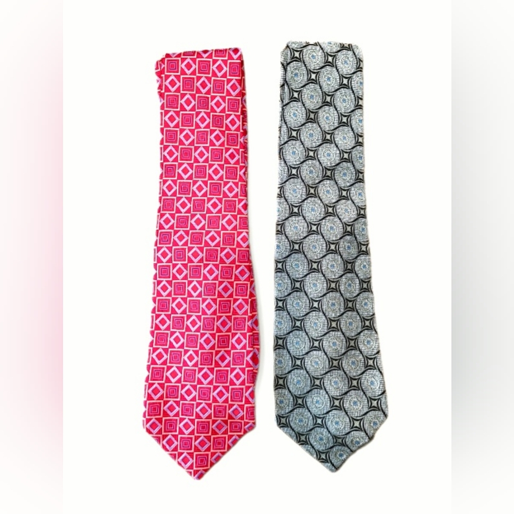 Robert Talbott Ties (2)  100% Silk Colorful Geometric Print 1 Red 1 Gray…